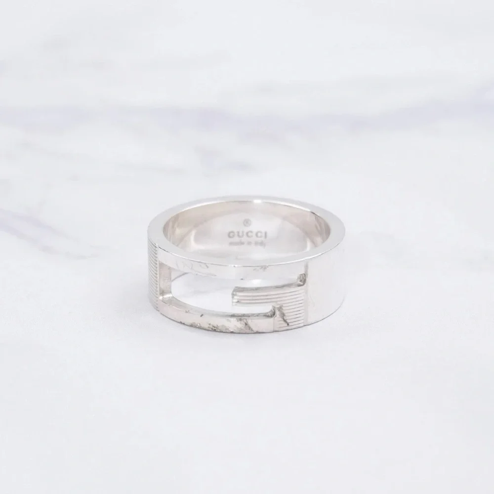 Authentic Gucci Classic G Logo Monogram 925 Sterling Silver Band Ring Size 9.5 - Picture 3 of 11